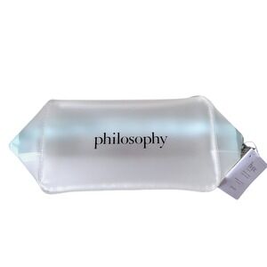 Philosophy Frosted Clear Makeup Bag NWT Blue Zip Pouch Translucent 8.5"x3.5"